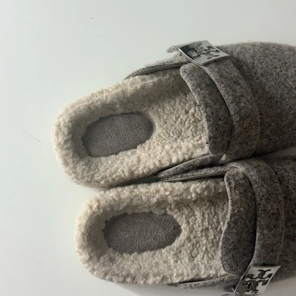 Tory Burch Mellow Shearling Lined Mule in Fog Gray 9